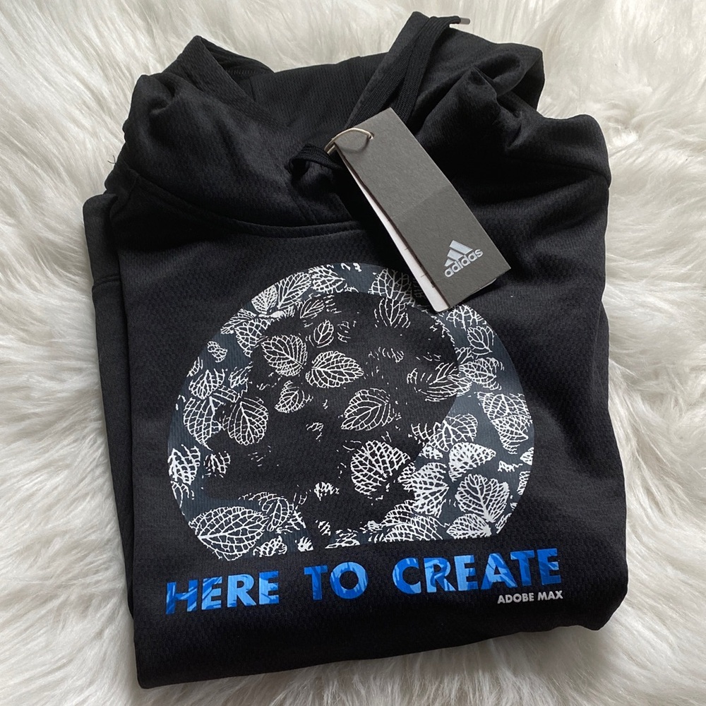 NWT Adidas Black Hoodie with Blue Graphic